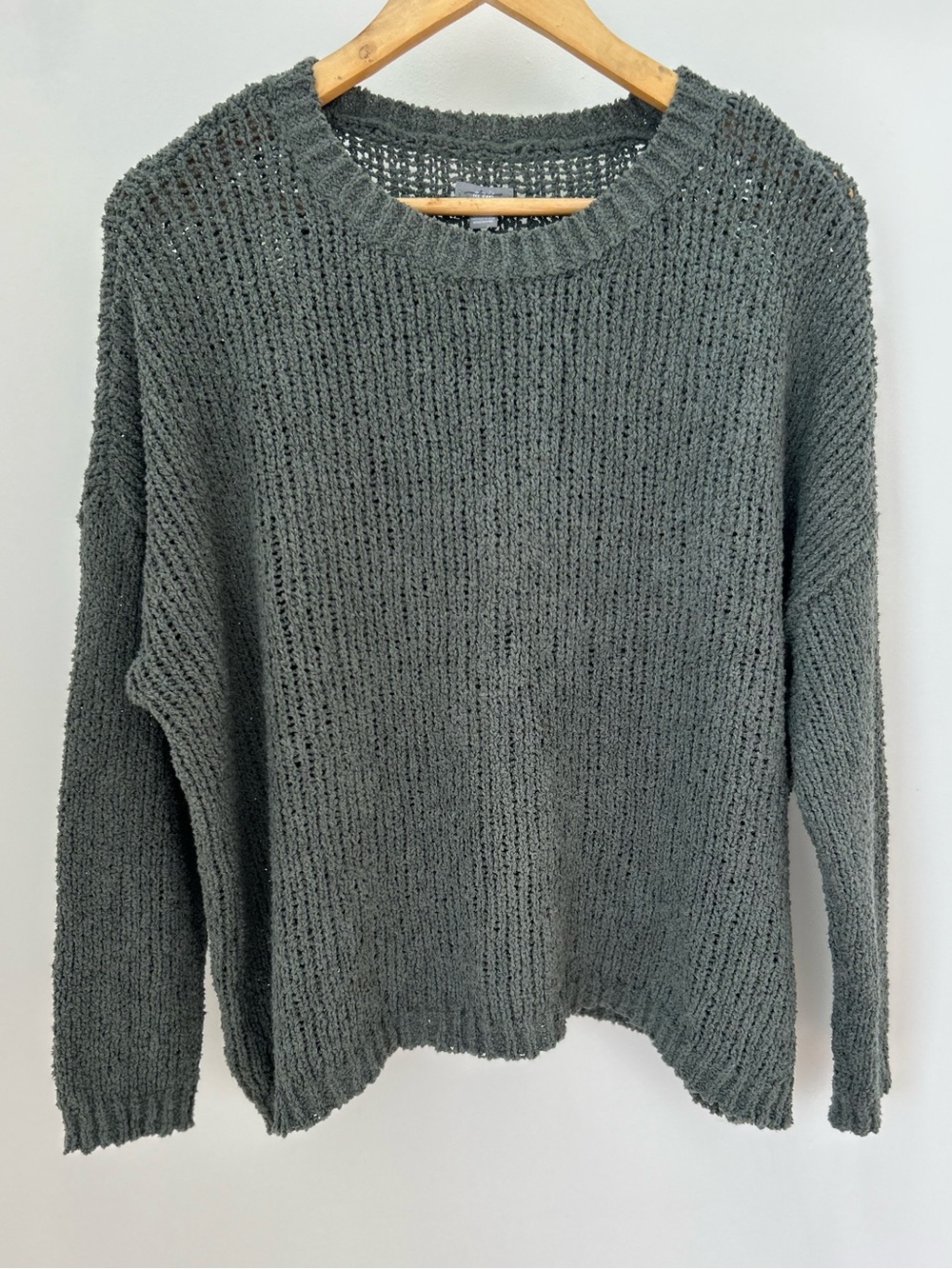 Aerie Sage Green Textured Open Knit Sweater Size Large 26x21 - Picture 2 of 7